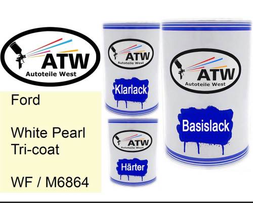 Ford, White Pearl Tricoat, WF / M6864: 500ml Lackdose + 500ml Klarlack + 250ml Härter - Set, von ATW Autoteile West.